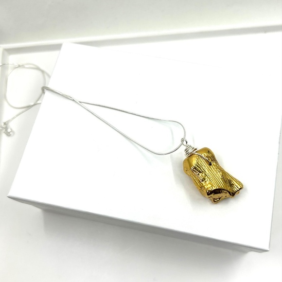 ARTISAN Gold Vermeil and Sterling Silver Wrapped Stone Pendant HANDMADE NWT - Picture 8 of 17